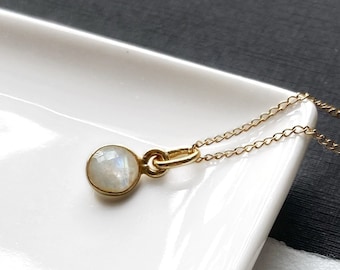 Moonstone gold filled necklace, round faceted gemstone pendant in 14k gold filled, moonstone necklace, June birthstone, necklace charm