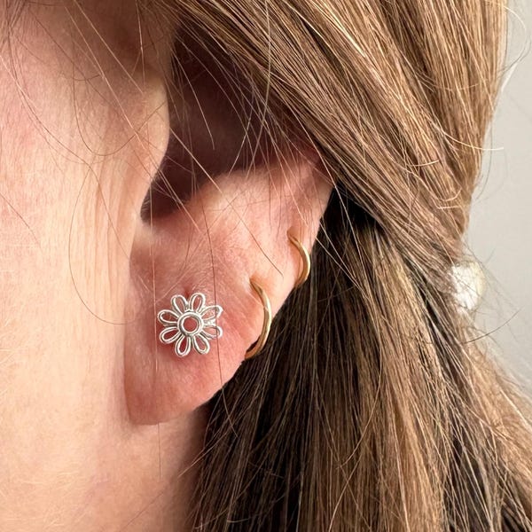 Sterling Silver Daisy Stud Earrings, Tiny Floral Earrings