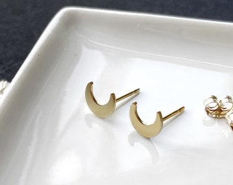 Gold moon studs, 14k gold filled moon stud earrings, moon phase earrings, gold half moon, gold crescent, delicate moon studs