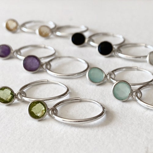 Gemstone Hoop Earrings Sterling Silver Endless Sleeper Hoops - Etsy