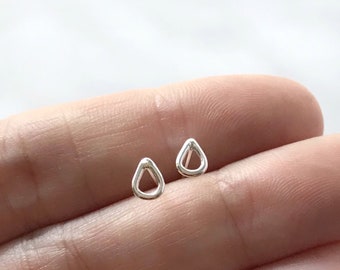 Tiny silver drop earrings, sterling silver drop stud, piercing empty tear drop, hollow silver drop earring, silver drop, tiny earring