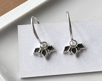Crown hoop earrings, sterling silver endless sleeper hoops, removable flower charms, convertible earrings, boho charm, silver floral charms