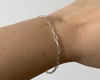 Silver paperclip chain bracelet, adjustable sterling silver bracelet, staple silver chain, rectangle link, minimalist delicate bracelet