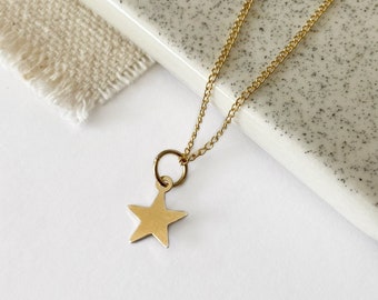 Gold star necklace - 14k gold filled star pendant on dainty curb chain - layering necklace - tiny gold star  charm - delicate necklace