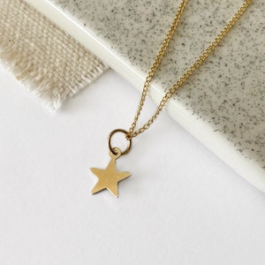 Gold star necklace 14k gold filled star pendant on dainty curb chain layering necklace tiny gold star charm delicate necklace image 1