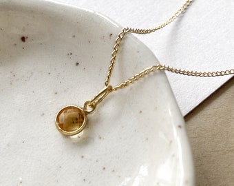Citrine gold filled necklace, round faceted gemstone pendant in 14k gold filled, citrine necklace, November birthstone, necklace charm
