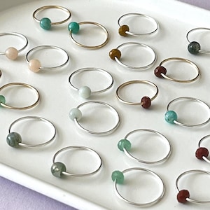 Sterling silver sleeper hoop earrings, tiny endless hoops, seamless gemstone sleepers, continuous hoops tiny colourful beads