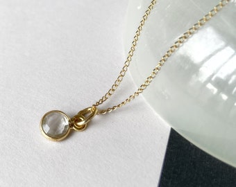 Quartz gold filled necklace, round faceted gemstone pendant in 14k gold filled, April birthstone, quartz necklace, delicate gold charm