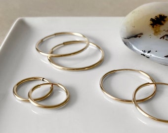Gold hoop earrings - 14k gold filled sleeper hoops - endless hoop earrings - thin classic hoops - minimalist hoops - gold filled earrings