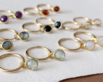 Gold hoop earrings with gemstone, 14k gold filled sleeper hoops, faceted crystal charm, dainty gold hoop earrings, convertible earring