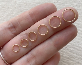 14k gold filled tarnish resistant sleeper hoop earrings, gold huggie hoop earring, endless seamless continuous small thin hoop piercing