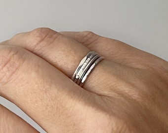 Thin skinny sterling silver stacking ring, simple textured ring, hammered  smooth  line  faceted, minimalist sterling silver band