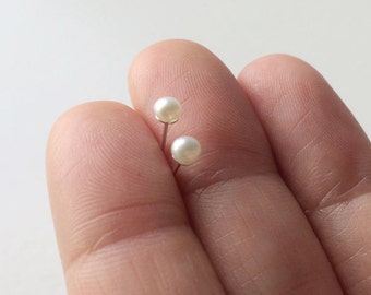 Tiny pearl studs, pearl earrings, white pearls with sterling silver posts, minimalist jewelry, everyday wear earring, freshwater pearls