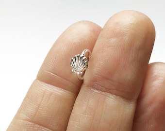 Sterling silver piercing with seashell, helix piercing, helix earring, hoop, tragus, conch, cartilage earring, cartilage hoop