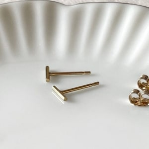 Bar stud earrings, Tiny gold filled or sterling silver bar studs earrings, second hole piercing, line earring, staple stud, minimalist