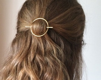 Open Circle Hair Clip, Hair Pin Brass Hair Barrette,hand Forged