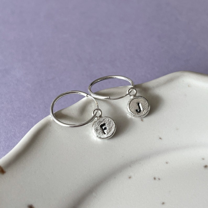 Letter Charms Hoop Earrings, Sterling Silver Removable Initials Charms ...