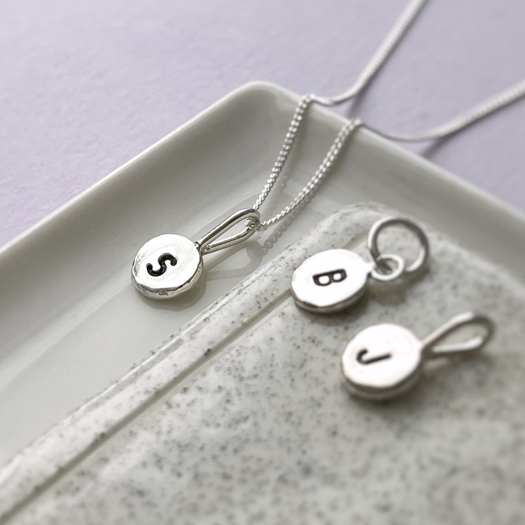 Silver Initial Charm Pendant, Tiny Sterling Silver Letter Pendant ...