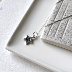 Silver star necklace, boho filigree sterling silver star pendant dainty chain, silver celestial necklace, astrological tarot celestial image 2