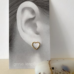 Gold hearts stud earrings, empty 14k gold filled heart, hollow heart, dainty stud earrings, minimalist modern gold earrings love image 3