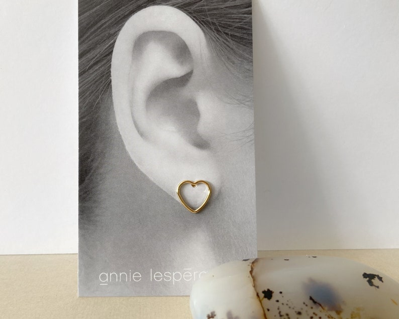 Gold hearts stud earrings, empty 14k gold filled heart, hollow heart, dainty stud earrings, minimalist modern gold earrings love image 3