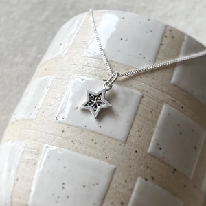 Silver star necklace, boho filigree sterling silver star pendant dainty chain, silver celestial necklace, astrological tarot celestial image 3