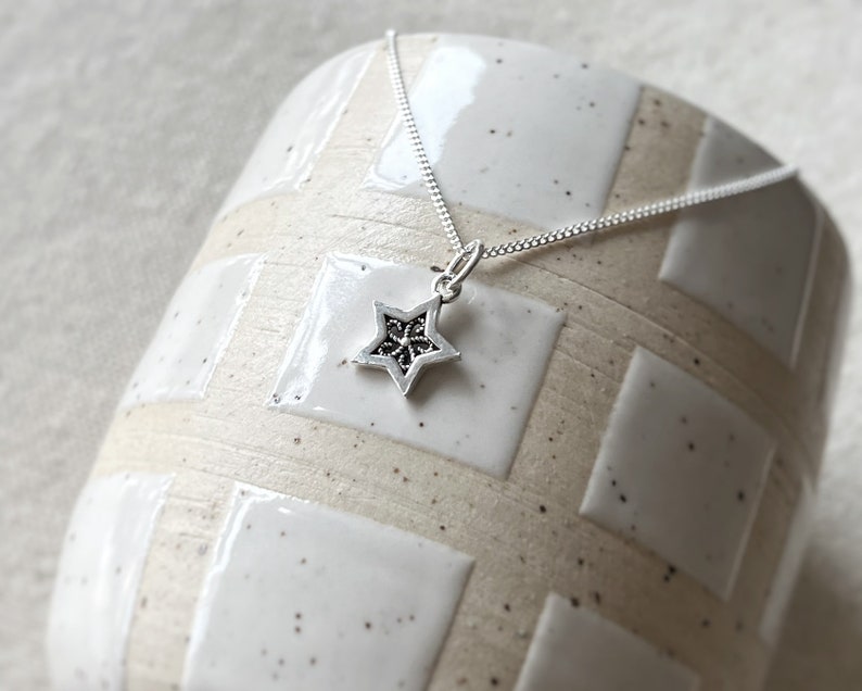 Silver star necklace, boho filigree sterling silver star pendant dainty chain, silver celestial necklace, astrological tarot celestial image 3