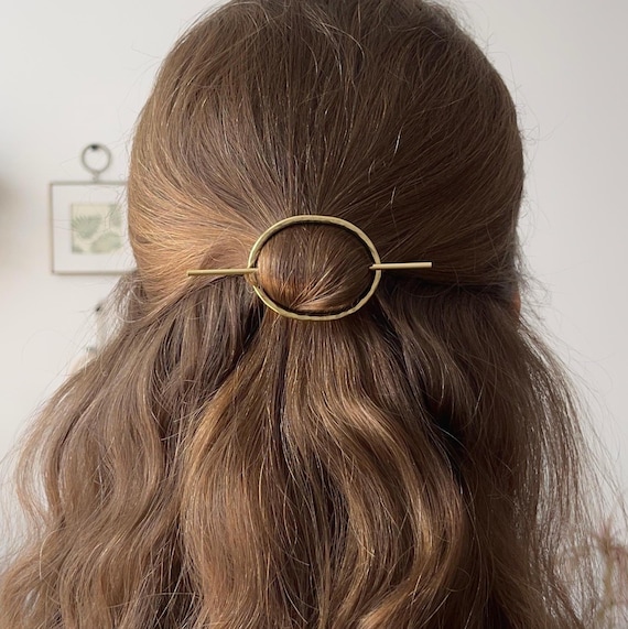 Minimalist gold hair accessory oval brass hair clip gold open barrette hair pin gold hair slide geometric hair clip bridal accessory