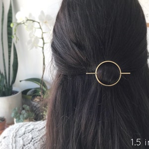 Minimalist gold hair accessories, brass hair clip, gold hair clip, round barrette, hair pin, gold hair slide, geometric hair clip image 3