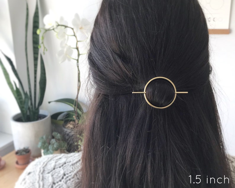 Minimalist gold hair accessories, brass hair clip, gold hair clip, round barrette, hair pin, gold hair slide, geometric hair clip image 3