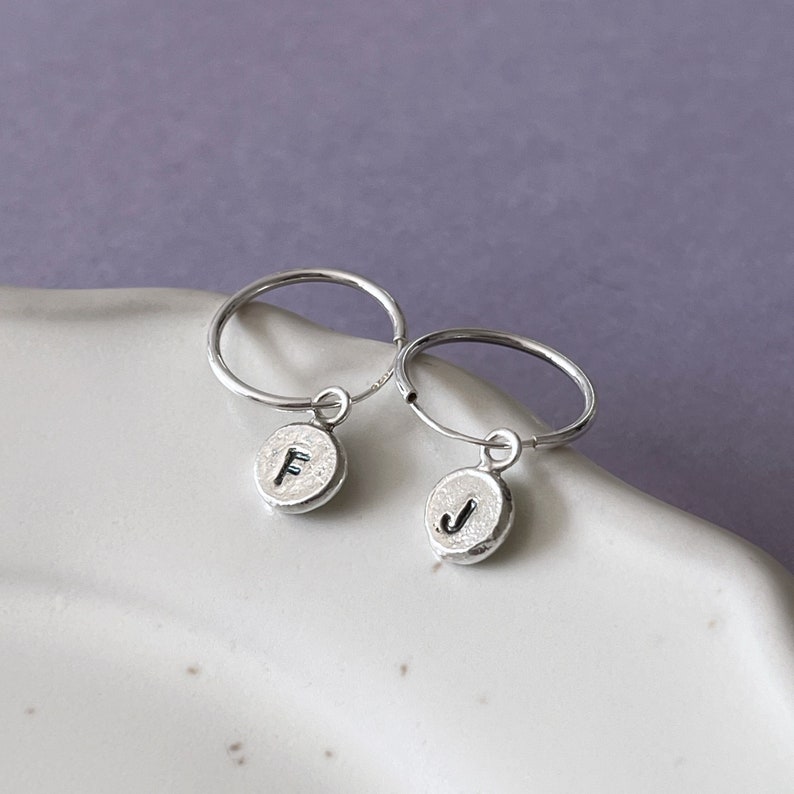 Letter Charms Hoop Earrings, Sterling Silver Removable Initials Charms ...