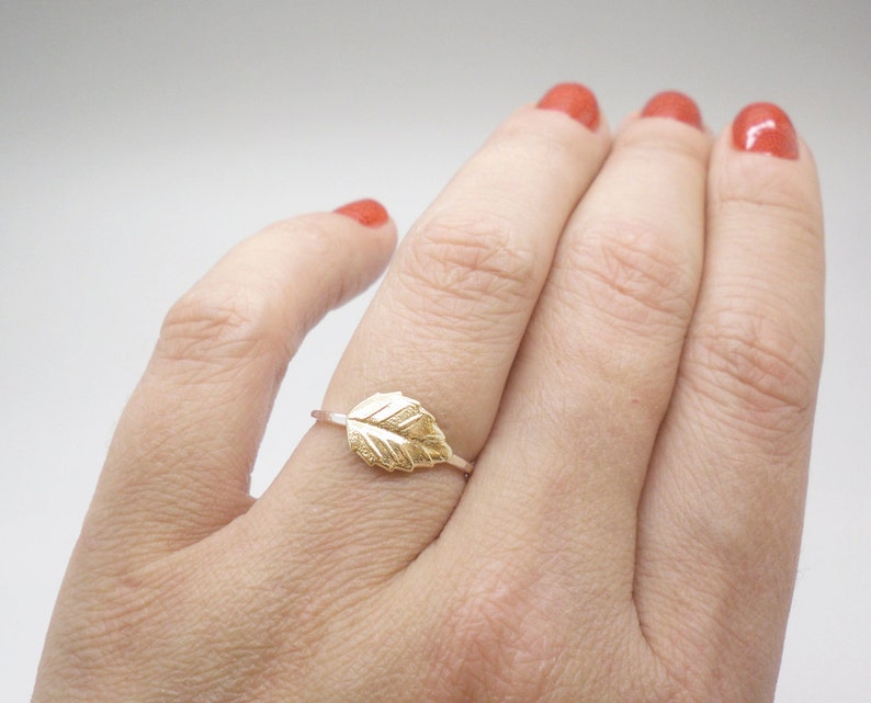 gold leaf Leaf ring skinny and dainty ring delicate silver 925 band sterling silver and tiny gold brass leaf ring stacking ring