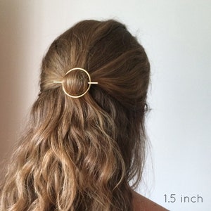 Minimalist gold hair accessories, brass hair clip, gold hair clip, round barrette, hair pin, gold hair slide, geometric hair clip image 2