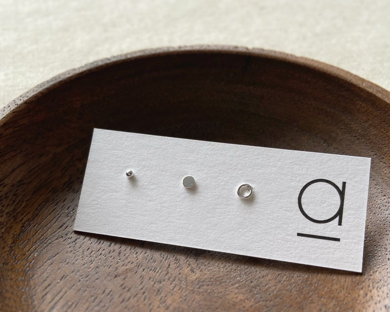 Tiny silver dots stud earring second hole piercing minimalist jewelry tiny sterling silver circle stud earring helix Studs TRIO -1