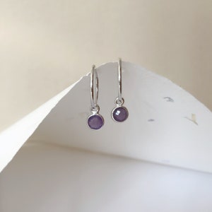 Gemstone hoop earrings, sterling silver charms endless sleeper hoops, tiny gemstone charm, convertible earrings, simple dainty hoop earrings image 4