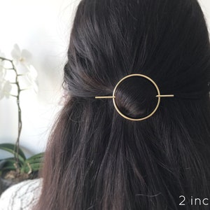 Minimalist gold hair accessories, brass hair clip, gold hair clip, round barrette, hair pin, gold hair slide, geometric hair clip image 4