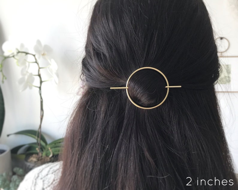 Minimalist gold hair accessories, brass hair clip, gold hair clip, round barrette, hair pin, gold hair slide, geometric hair clip image 4