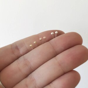 Tiny 14k solid gold dots studs with silver posts recycled gold Teeny yellow gold ball studs earring minimalist jewelry everyday wear image 5