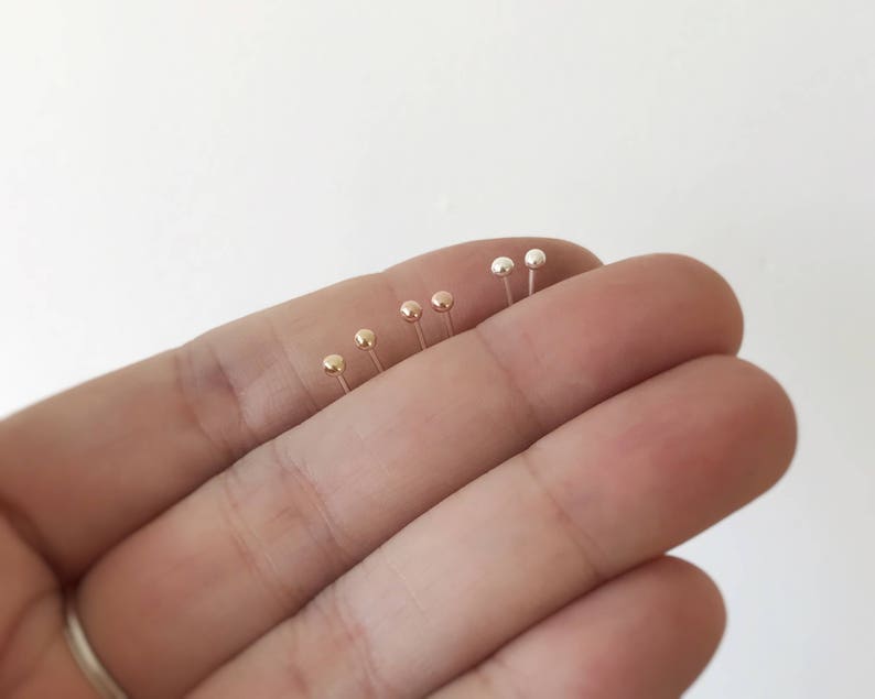 Tiny 14k solid gold dots studs with silver posts recycled gold Teeny yellow gold ball studs earring minimalist jewelry everyday wear image 5