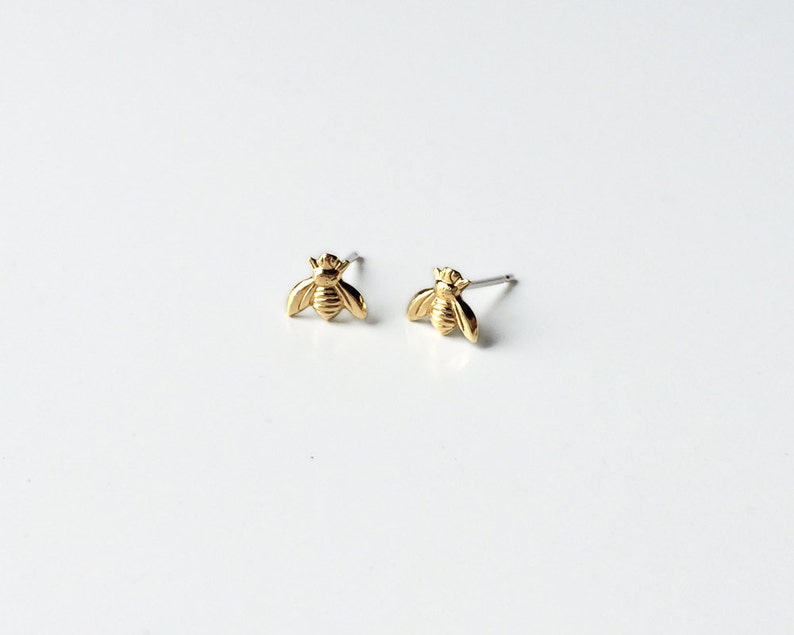 Bee earrings Tiny gold brass bee studs earrings with Etsy