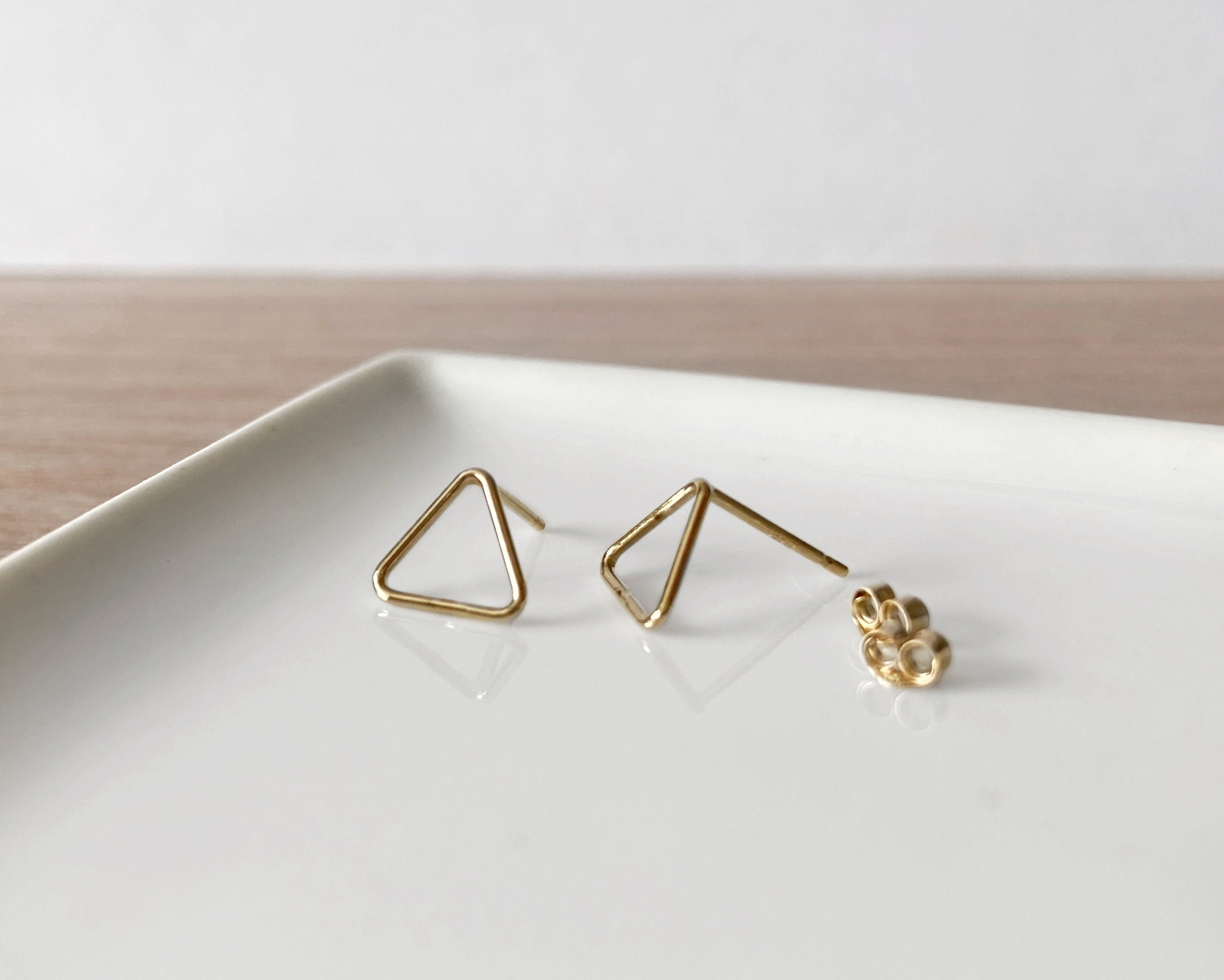 Gold Triangle Stud Earrings Empty 14k Gold Filled Triangle