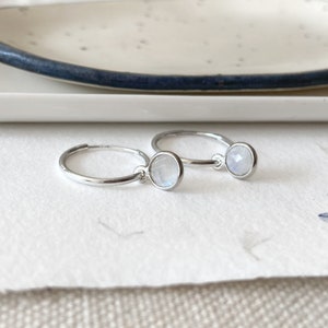 Gemstone hoop earrings, sterling silver charms endless sleeper hoops, tiny gemstone charm, convertible earrings, simple dainty hoop earrings image 8