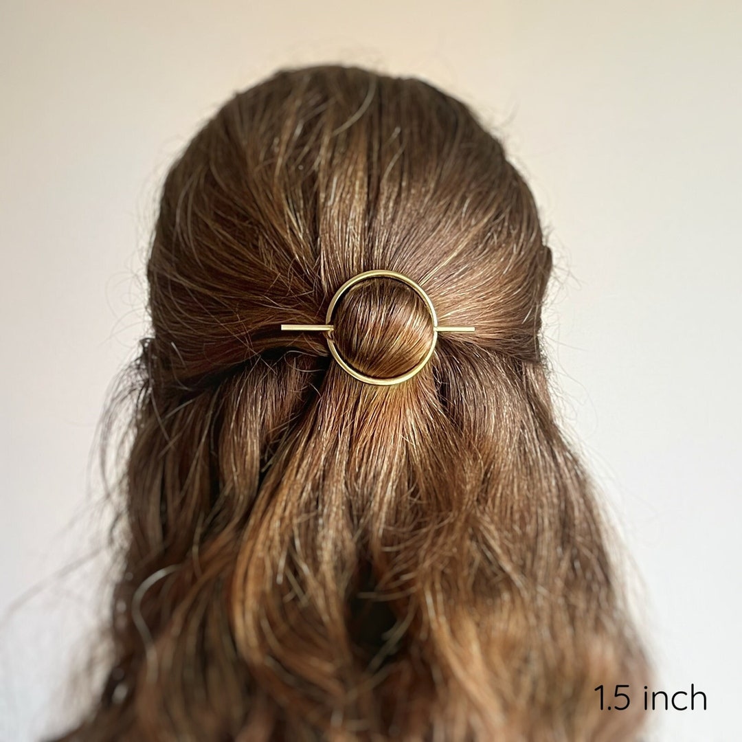 Minimalist Gold Hair Accessories, Brass Hair Clip, Round Barrette, Hair ...