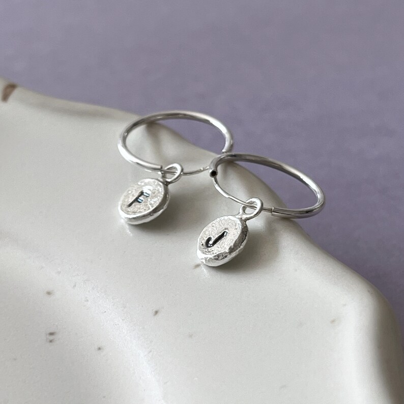Letter Charms Hoop Earrings, Sterling Silver Removable Initials Charms ...