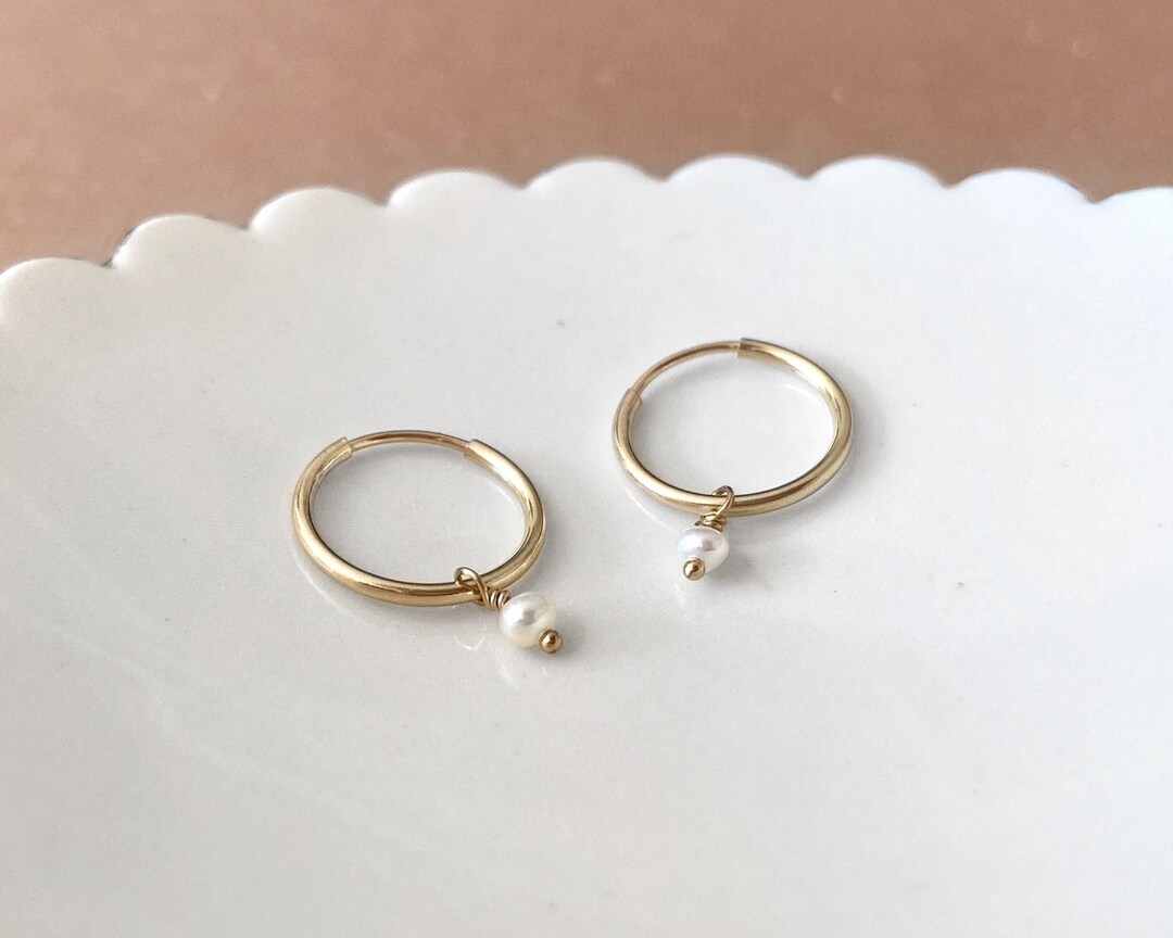 Gold and Pearl Hoop Earrings main image 0