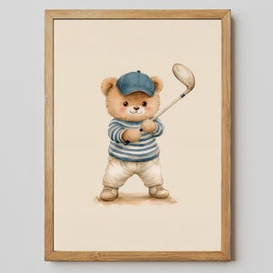 Golf Teddy Bear Nursery Print: Sports Baby Room Decor (Digital Download)