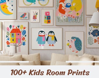 Láminas decorativas para la pared de la habitación infantil, decoración para guardería y sala de juegos (descarga digital)