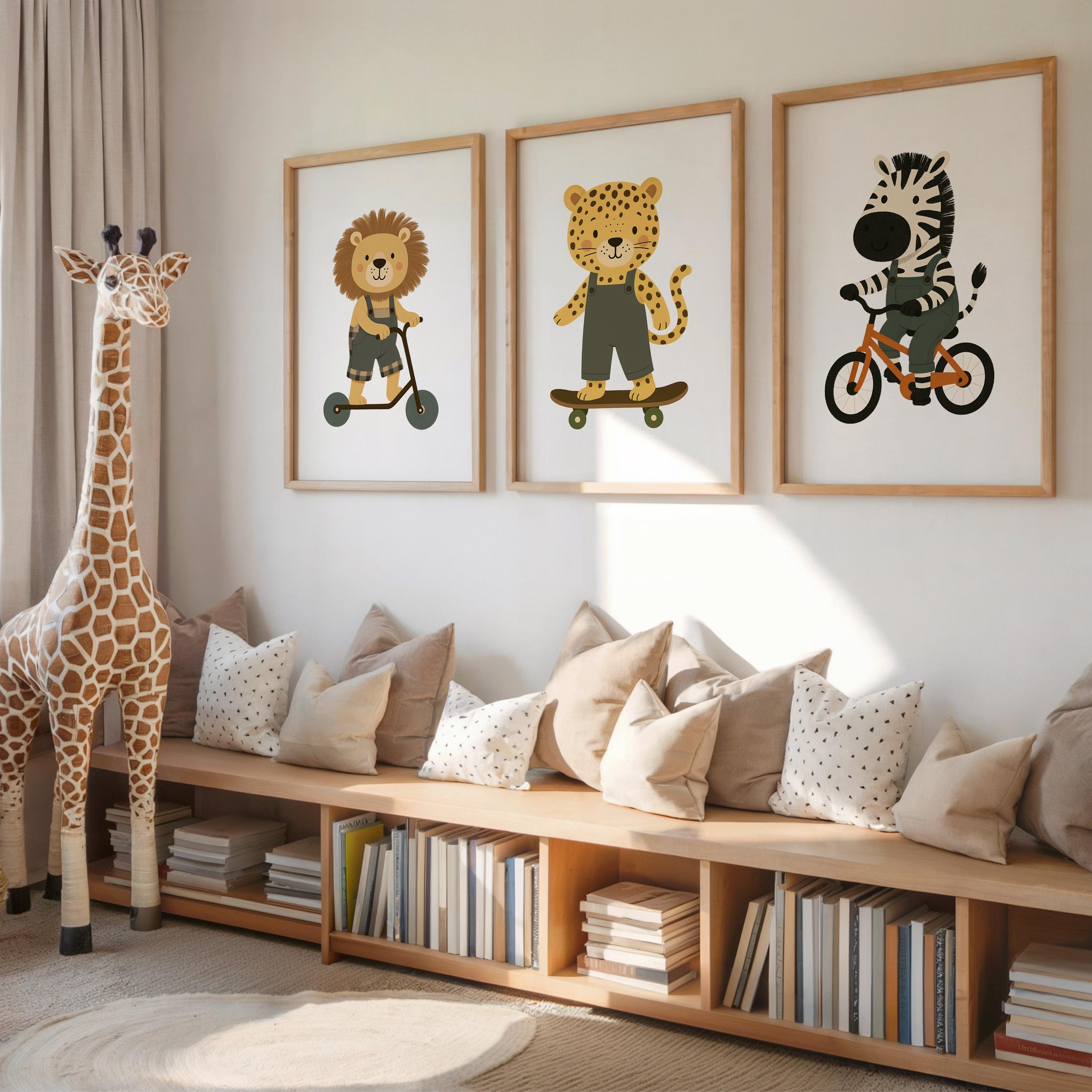 Safari Animal Nursery Prints: Leopard, Lion, Zebra on Wheels (digital ...