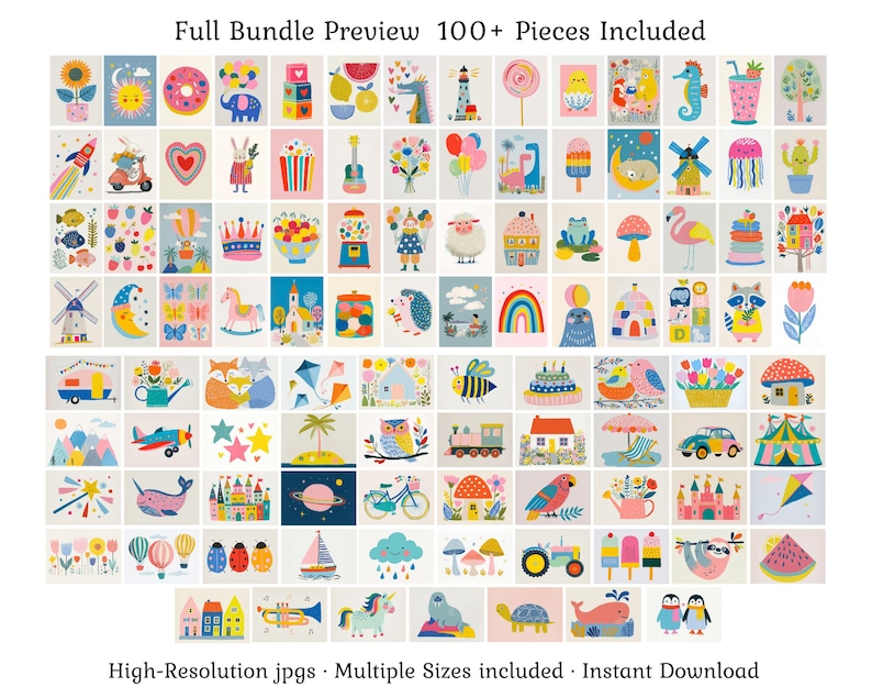 Kids Wall Art Bundle – 100 Printable Storybook Illustrations for ...