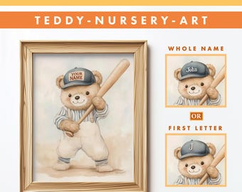 Aangepaste honkbalteddybeerprint: vintage kinderkamerdecoratie (digitale download)